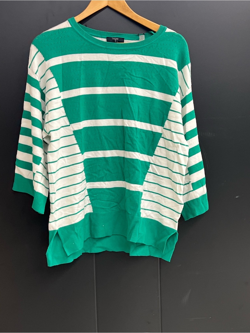 Tahari Green and White Striped Knit Pullover